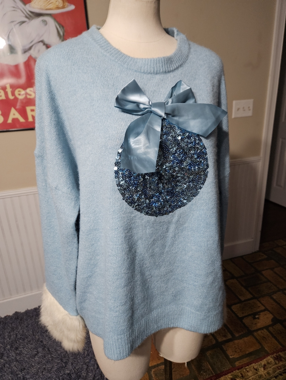 Holiday Time Sequin Faux Fur Sweater XL